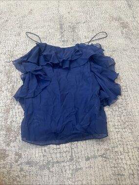 Rebecca Taylor Navy Ruffle-Trim Silk Camisole
